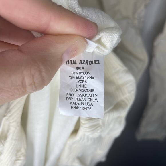 Yigal Azrouel Long Sleeve Cream Crinkle Textured Stretch Bodycon Dress Size 8 - Picture 4 of 6